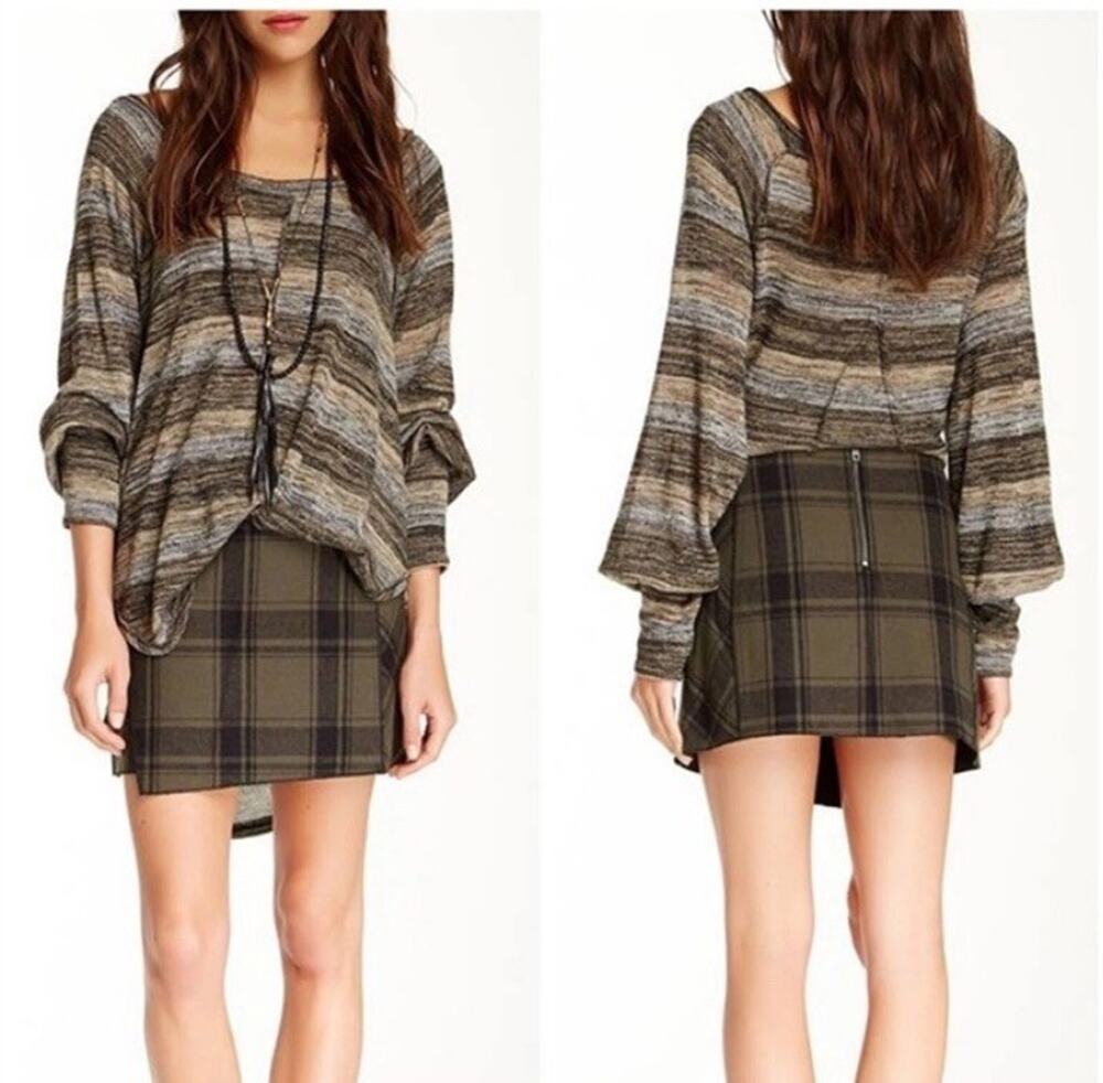 Free People Demi Wrap Plaid Mini Skirt in Black and Army Green Women's Size 6